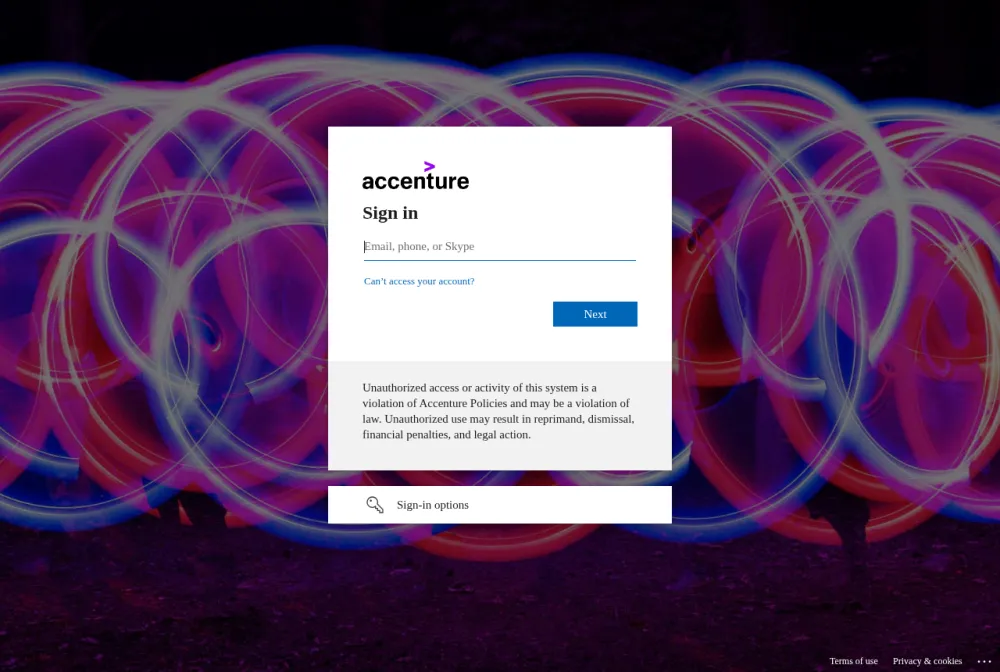 Accenture employee login portal screenshot