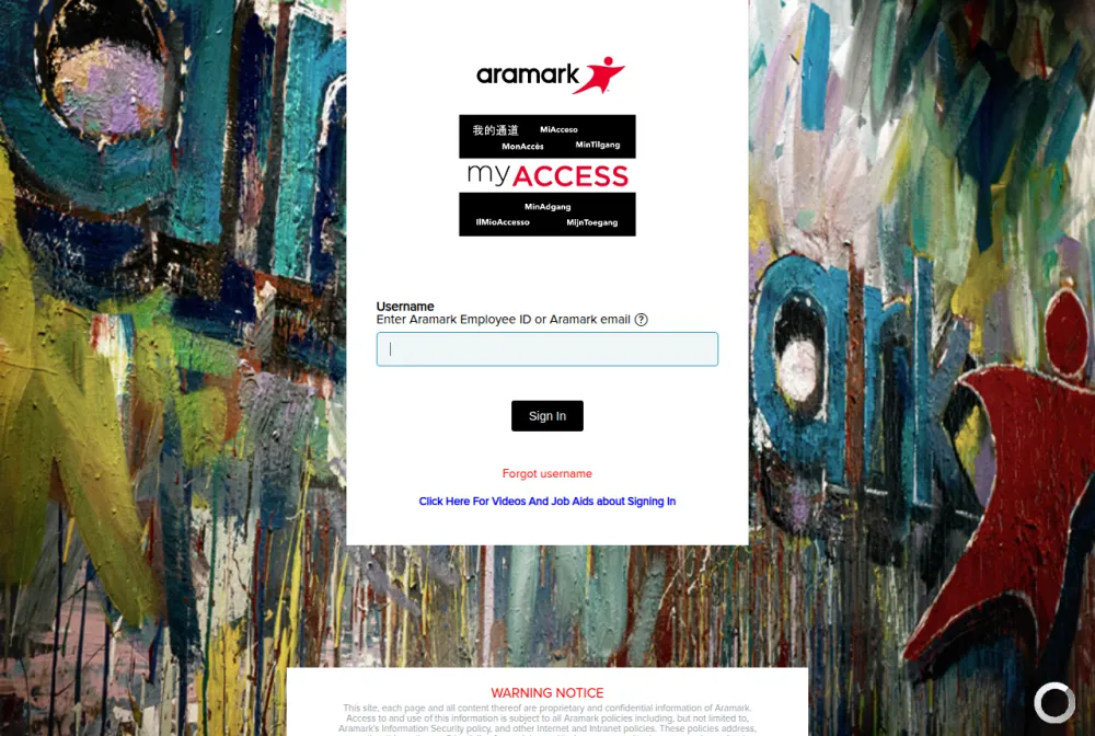 Aramark employee login portal screenshot