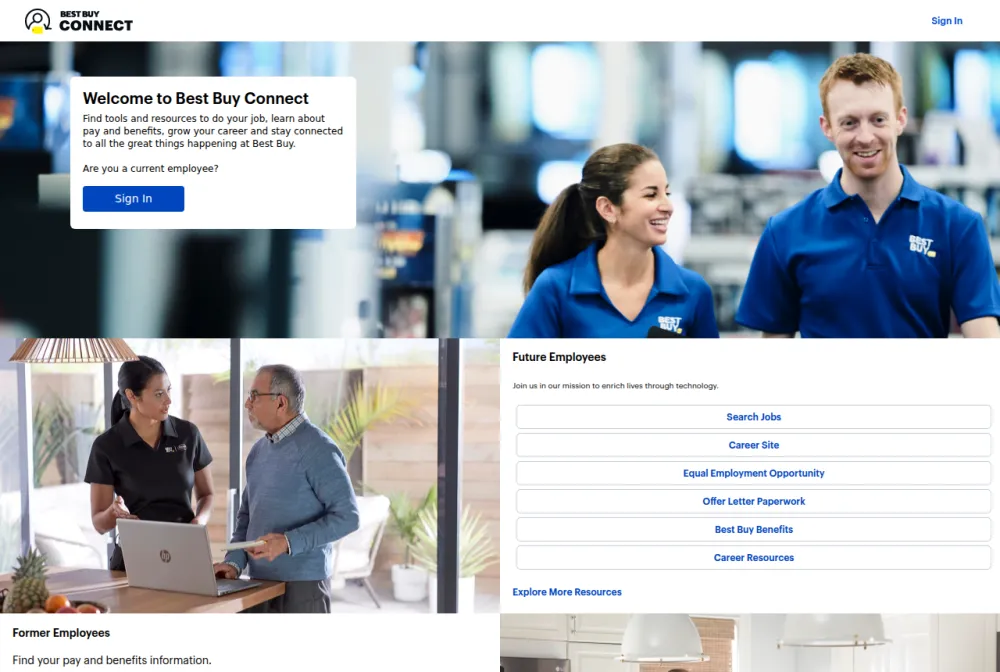 Best Buy employee login portal screenshot