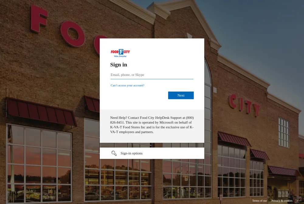 Food City employee login portal screenshot