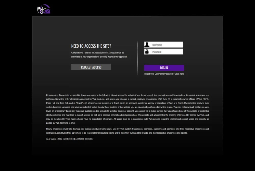 Taco Bell employee login portal screenshot